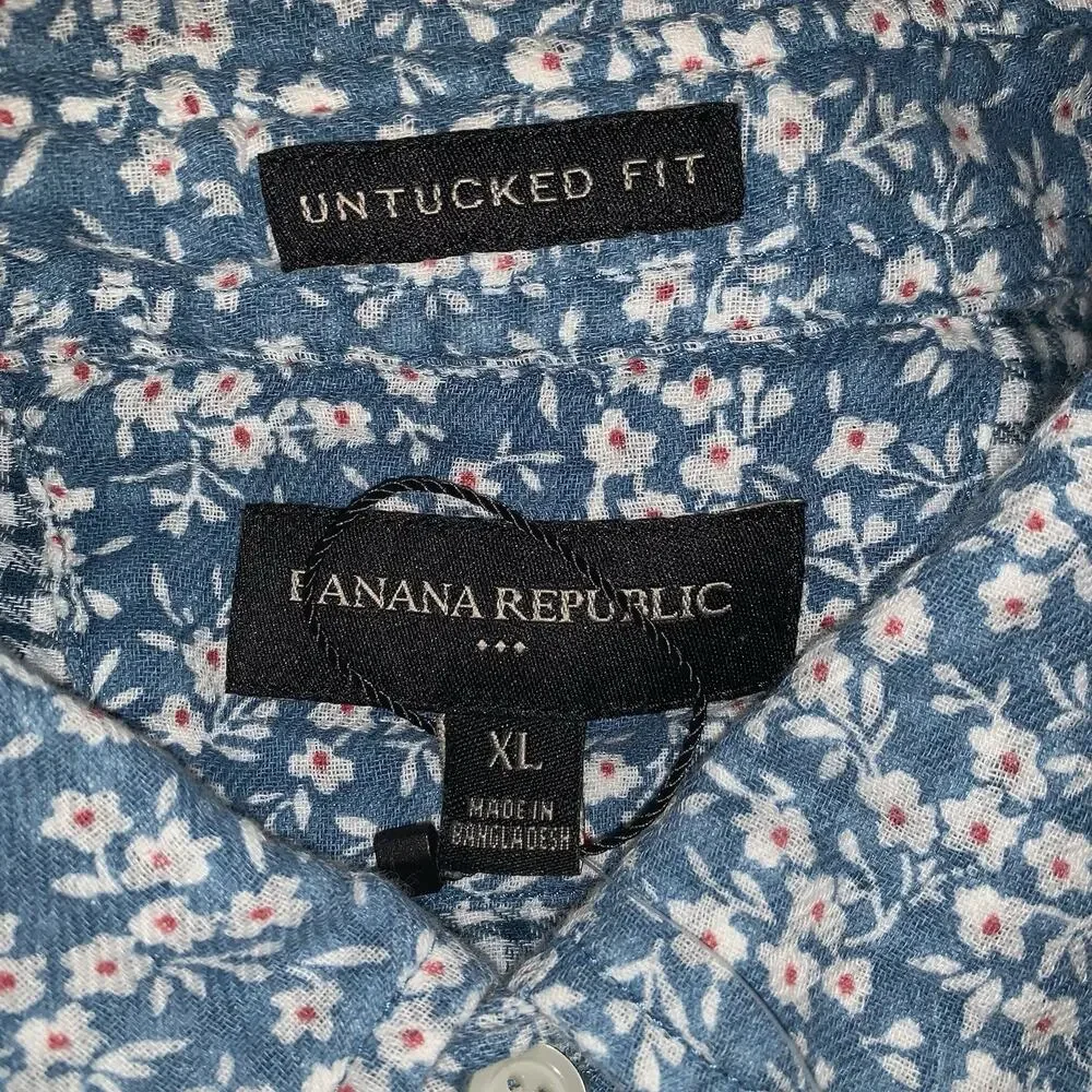 Banana Republic Shirt Mens XL Blue Floral Button Down Long Sleeve Untucked Fit